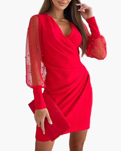 Robe portefeuille élégante manches longues transparentes femme soirée chic