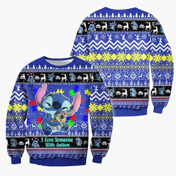 Pull de Noël unisexe style "ugly sweater" Stitch – Motif festif pour fans Disney, idéal fêtes et cadeaux