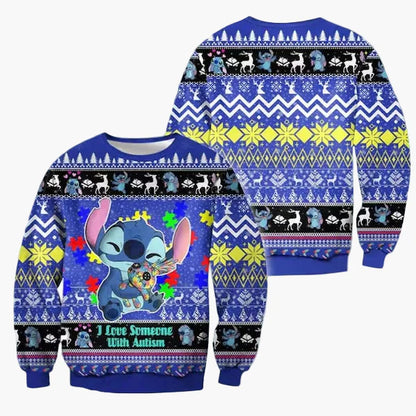 Pull de Noël unisexe style "ugly sweater" Stitch – Motif festif pour fans Disney, idéal fêtes et cadeaux