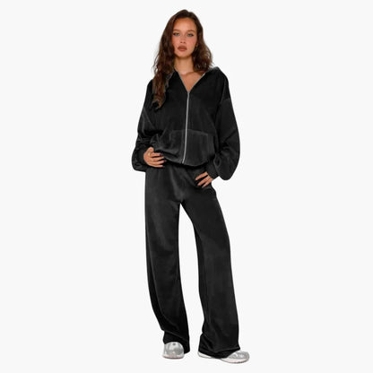 Ensemble Décontracté Style Coréen Femme – Veste à Capuche Zippée et Pantalon Large