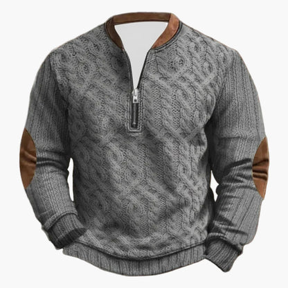Sweat-shirt casual pour homme demi-zip style outdoor avec coudières décoratives