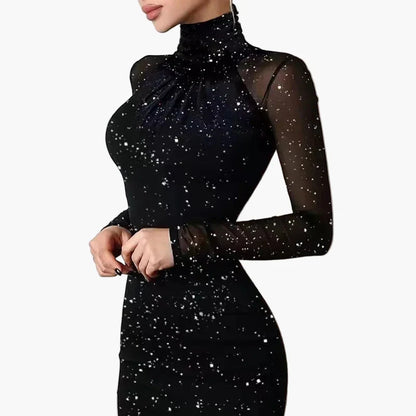 Robe de soirée moulante à manches longues pour femme, style glamour et chic