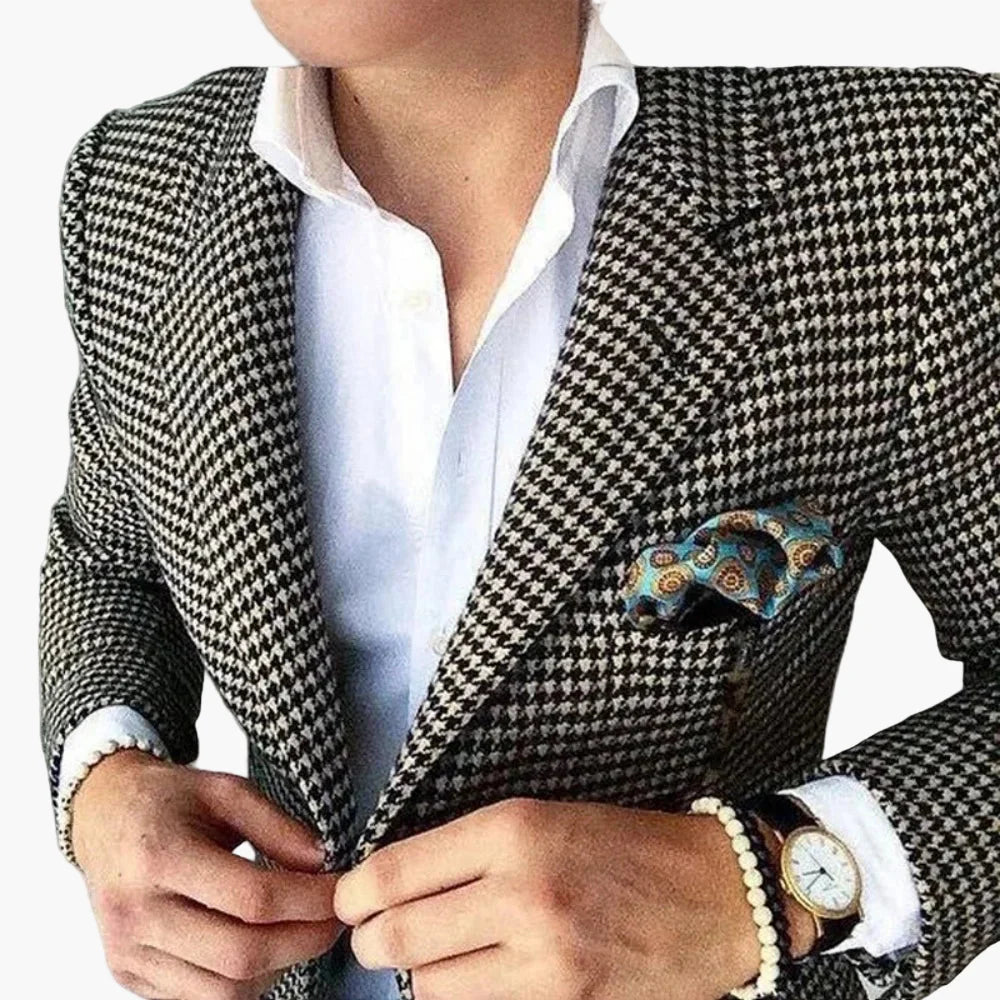 Blazer à Motif Pied-de-Poule pour Homme – Élégance Classique et Style Intemporel