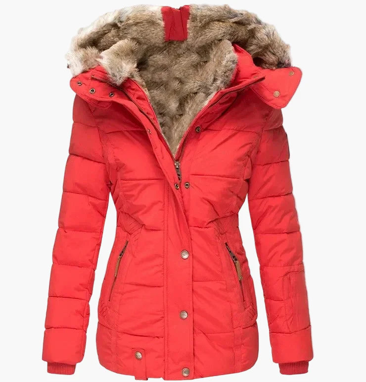 Veste d'Hiver Femme Élégante à Capuche avec Fourrure – Coupe Cintrée et Style Urbain