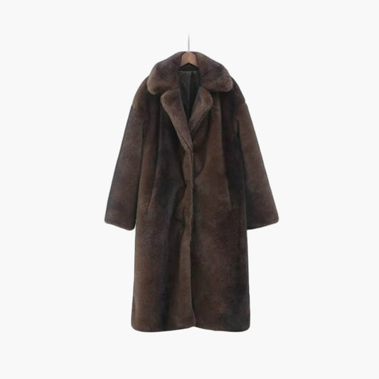 Manteau long trench en fausse fourrure style élégant pour femme – Idéal hiver et occasions spéciales