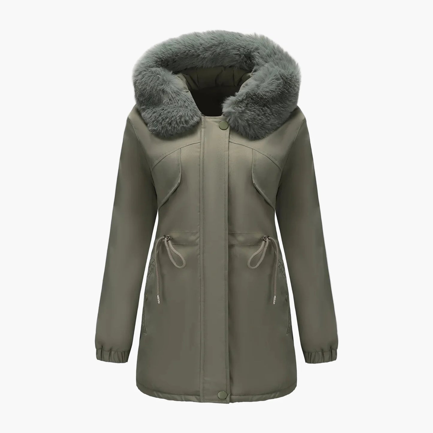 Manteau d'hiver à capuche pour femme, style élégant avec col en fausse fourrure