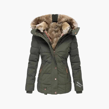 Veste d'Hiver Femme Élégante à Capuche avec Fourrure – Coupe Cintrée et Style Urbain