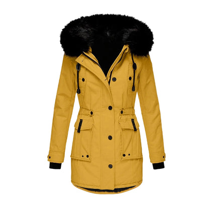 Manteau d'hiver femme grande taille avec capuche fourrure style vintage urbain