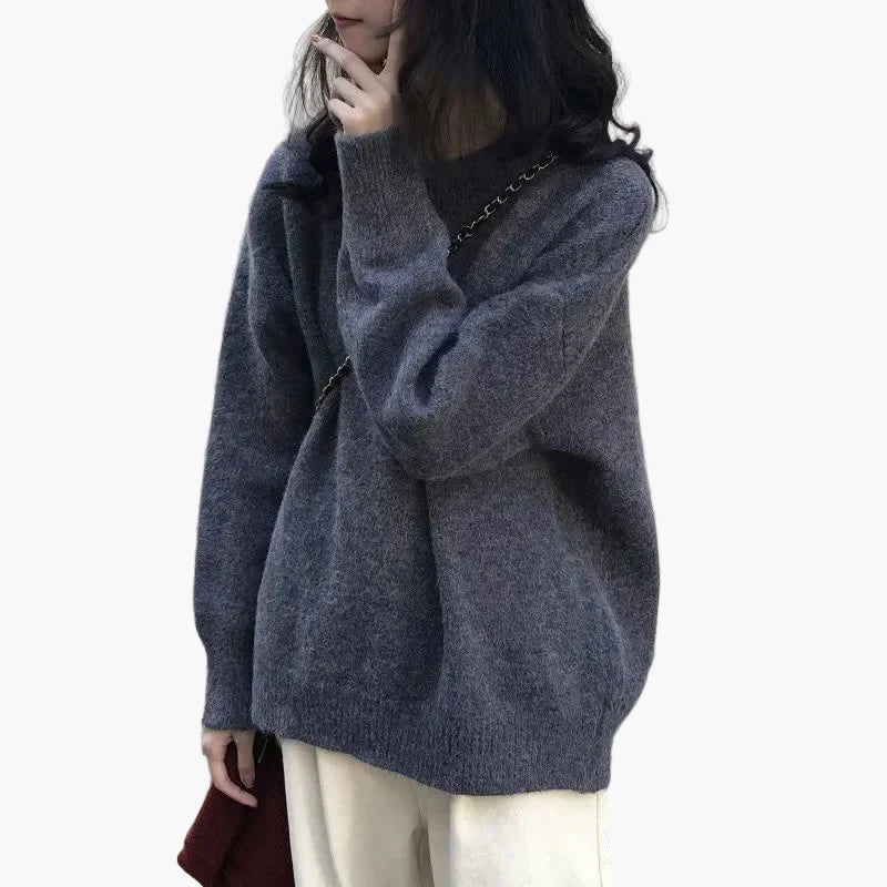Pull oversize style rétro pour femme, look décontracté et tendance, idéal automne hiver
