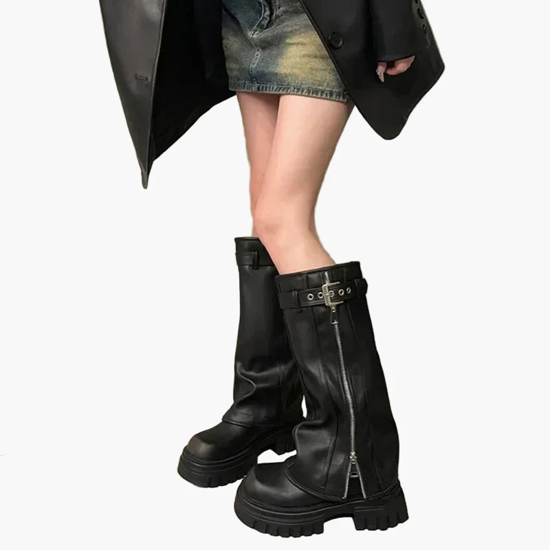 Bottes hautes plateforme style urbain pour femme – Look tendance et audacieux