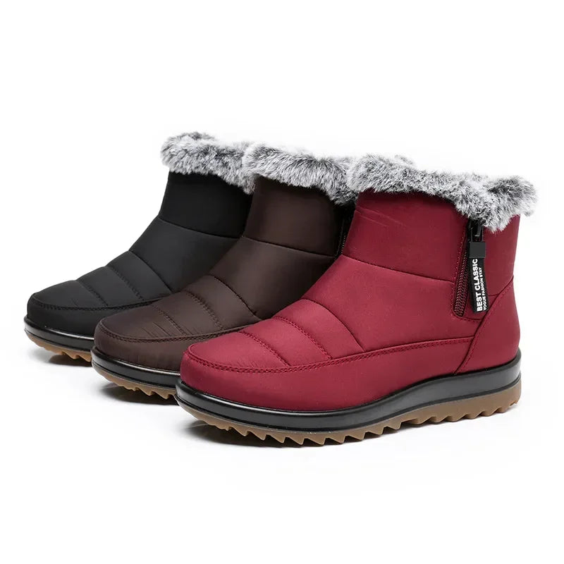 Rose – Bottines d'Hiver Imperméables pour Femmes avec Double Fermeture Éclair