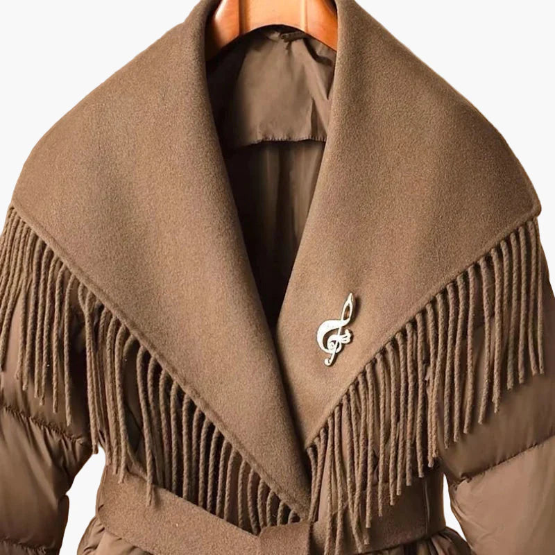 Manteau d'hiver femme style coréen avec ceinture et franges, coupe ample, tendance urbaine