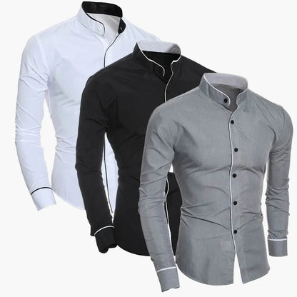 Chemise élégante à col montant pour homme – Style moderne et ajusté, idéale pour le bureau ou les occasions spéciales