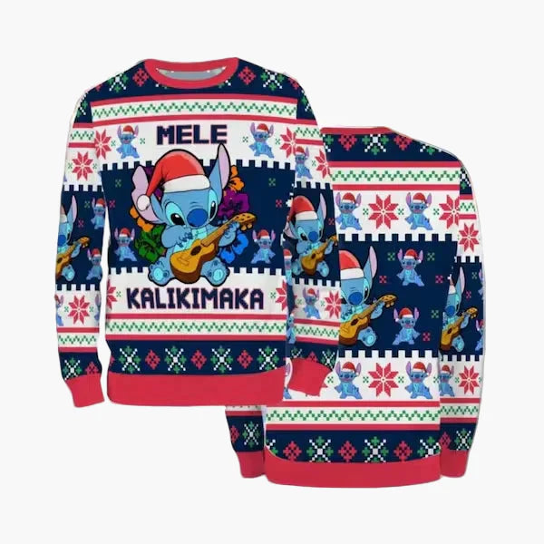 Pull de Noël unisexe style "ugly sweater" Stitch – Motif festif pour fans Disney, idéal fêtes et cadeaux