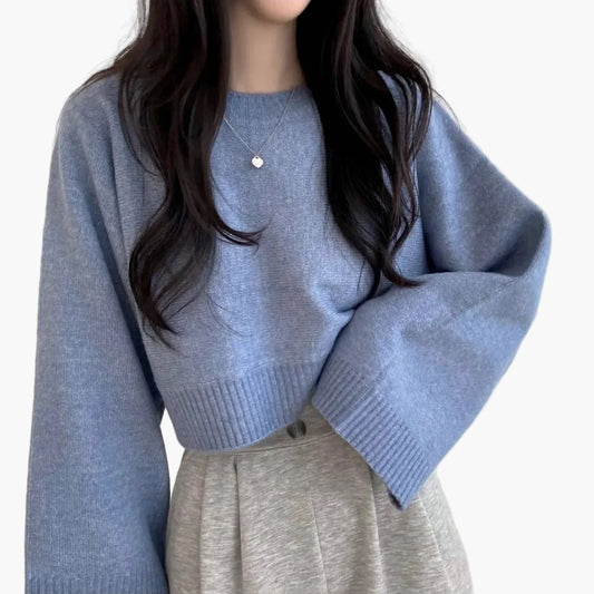 Pull court ample à manches longues pour femme, style décontracté moderne
