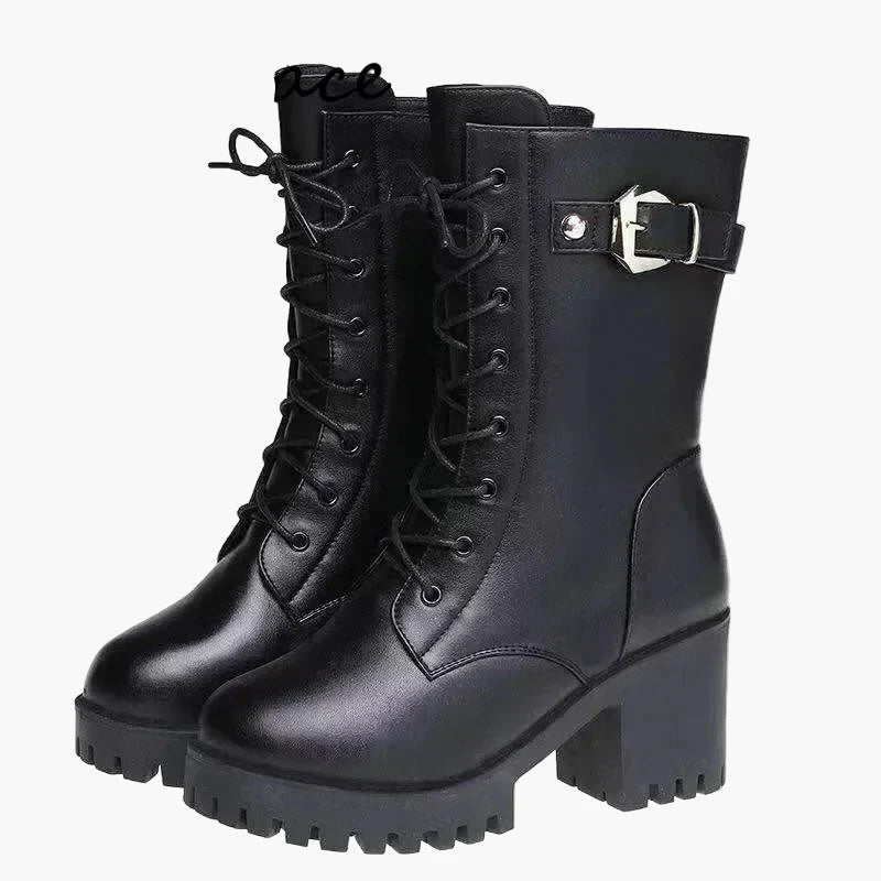 Bottes d'hiver femme à talon bloc style militaire avec doublure chaude