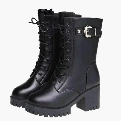 Bottes d'hiver femme à talon bloc style militaire avec doublure chaude
