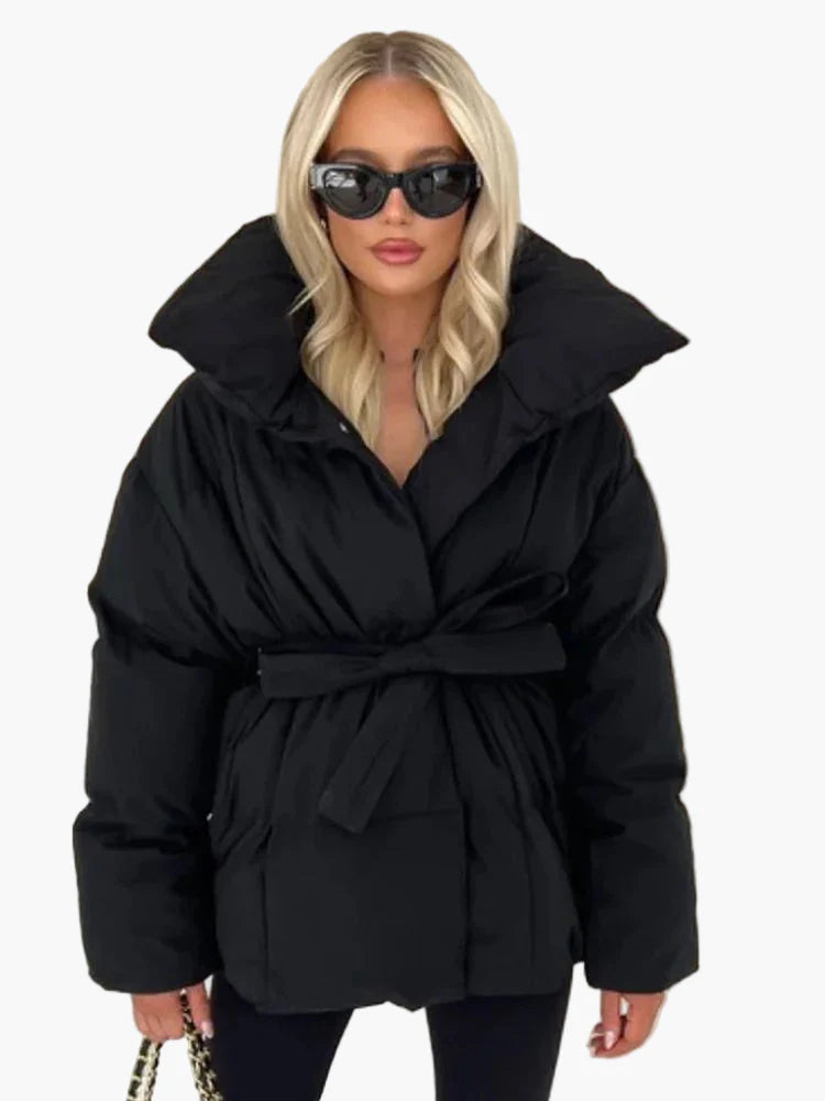 Manteau d'Hiver Femme Style Urbain Élégant avec Ceinture et Col Large