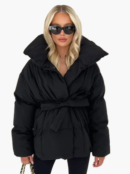 Manteau d'Hiver Femme Style Urbain Élégant avec Ceinture et Col Large
