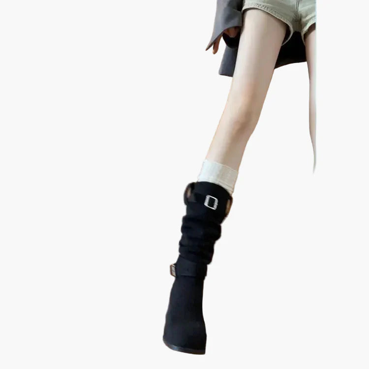 Bottes hautes à talon pour femme style décontracté avec boucles – Look tendance urbain