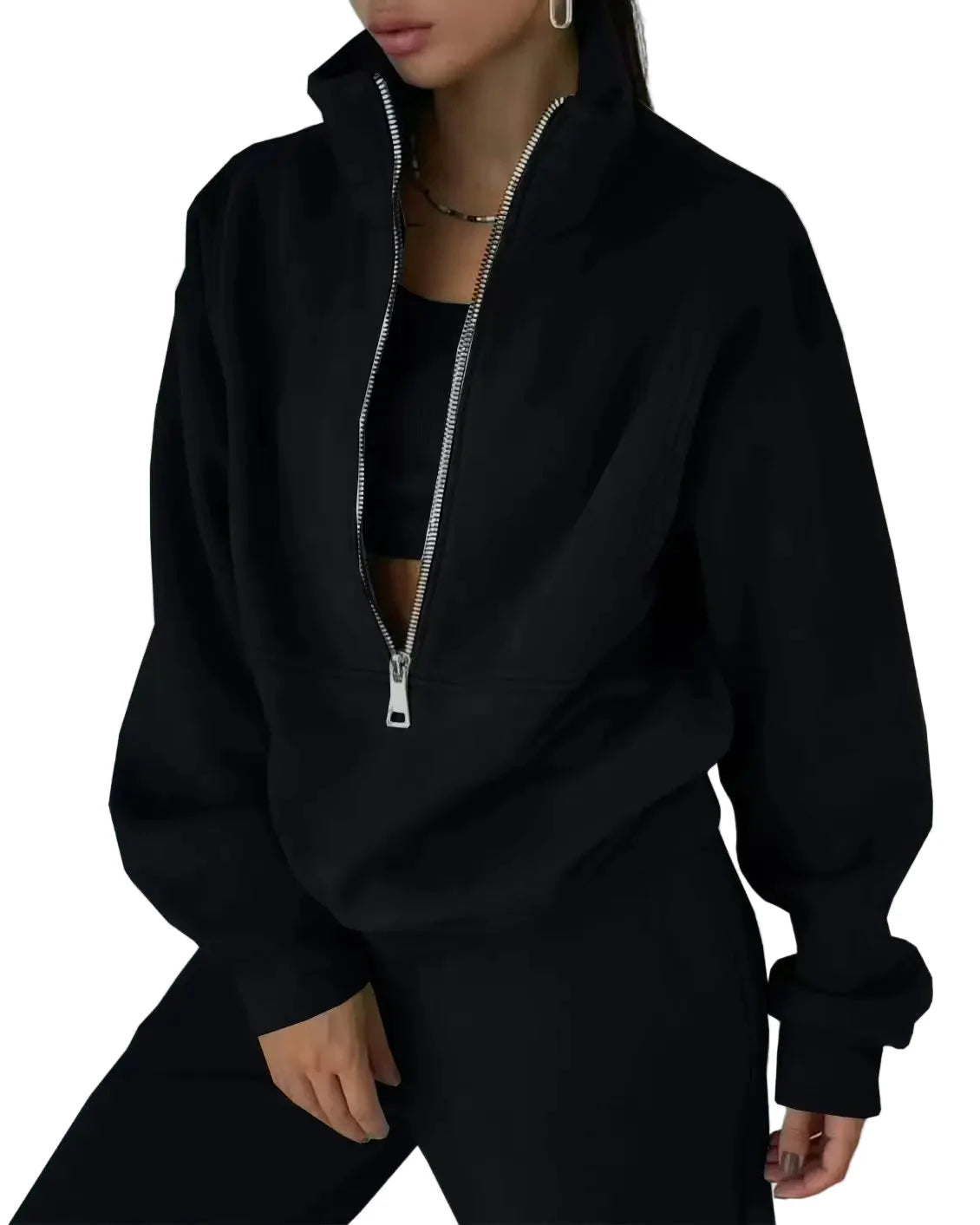 Ensemble Survêtement Femme Style Urbain Décontracté avec Col Zippé