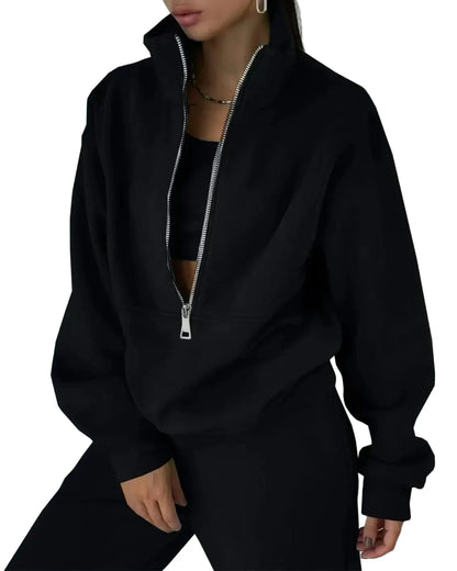 Ensemble Survêtement Femme Style Urbain Décontracté avec Col Zippé