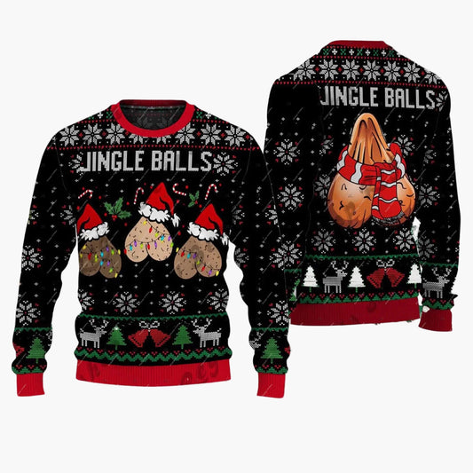 Pull de Noël humoristique "Jingle Balls" pour homme – Style amusant pour les fêtes et soirées décalées