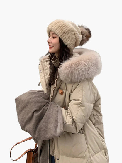 Manteau d'hiver épais à capuche avec fausse fourrure pour femme – Style décontracté et chaud