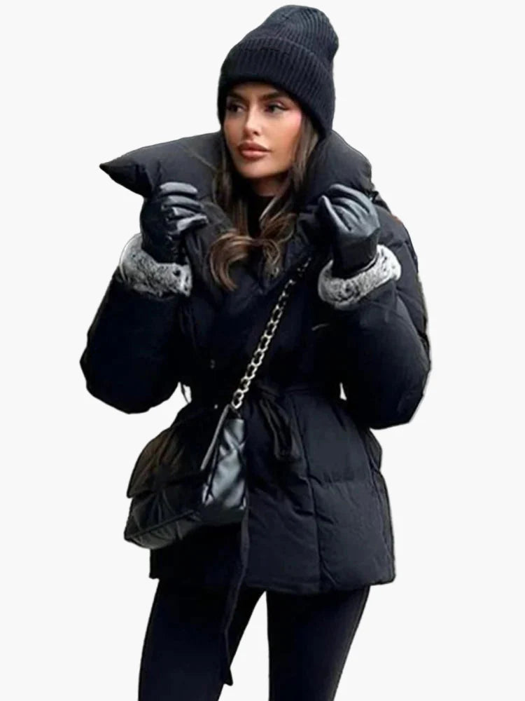 Manteau d'Hiver Femme Style Urbain Élégant avec Ceinture et Col Large