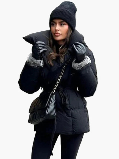 Manteau d'Hiver Femme Style Urbain Élégant avec Ceinture et Col Large