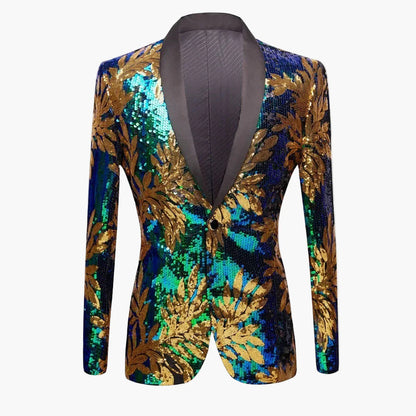Veste de soirée homme style smoking à sequins motif botanique – Élégance pour événements spéciaux