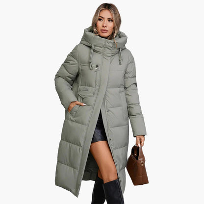 Manteau long matelassé à capuche pour femme, style urbain hiver