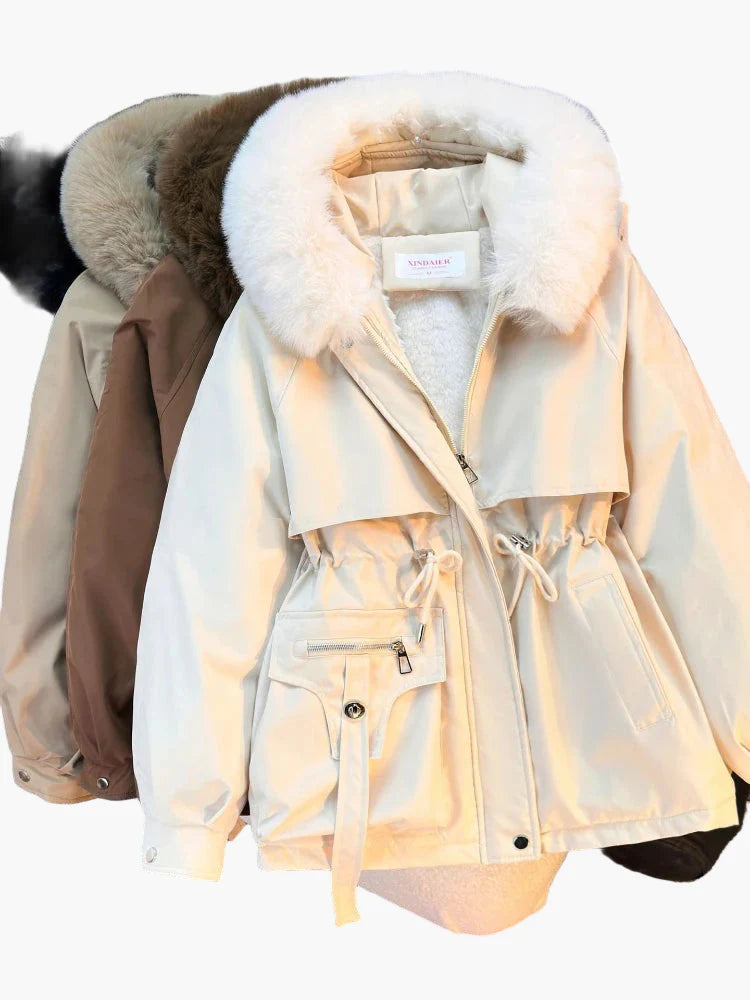 Veste d'hiver femme à capuche avec fausse fourrure – Style décontracté, idéale pour temps froid