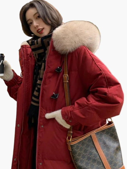 Manteau d'hiver épais à capuche avec fausse fourrure pour femme – Style décontracté et chaud