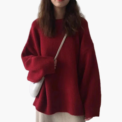 Pull décontracté femme style loose pour l’hiver, col rond, look minimaliste