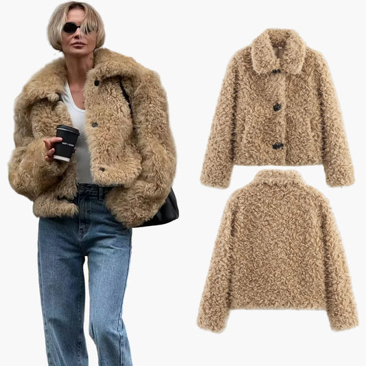 Veste courte femme style peluche élégante et tendance pour l'hiver