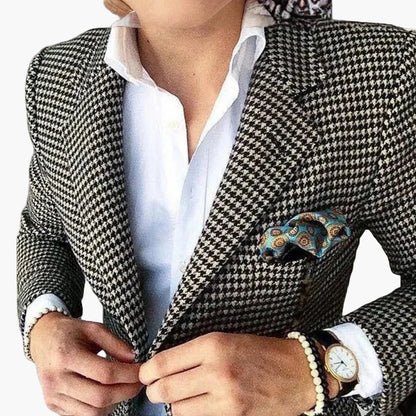 Blazer à Motif Pied-de-Poule pour Homme – Élégance Classique et Style Intemporel