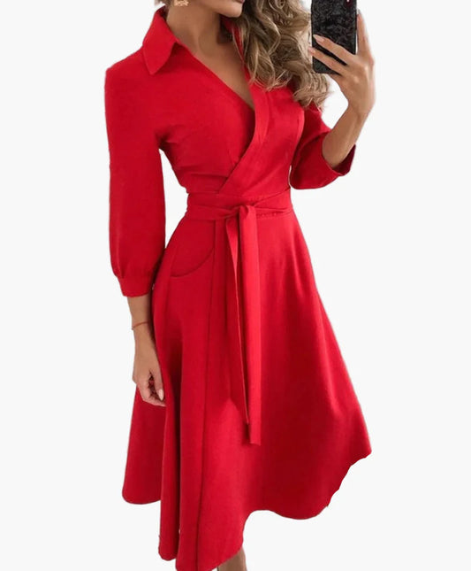 Robe portefeuille élégante femme style casual avec ceinture et col chemise - Idéale pour le quotidien ou les occasions spéciales