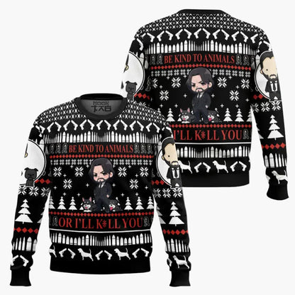 Pull de Noël homme style "Wick-Mas" drôle et original pour fans de cinéma – Sweatshirt festif à motif