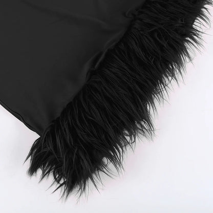 Ailani - Mini Robe Asymétrique Bordée de Plumes - Noir