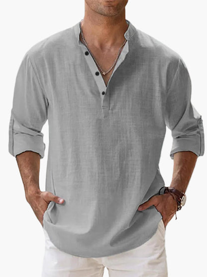 Chemise décontractée homme style col tunisien manches longues idéale pour l'été et les loisirs