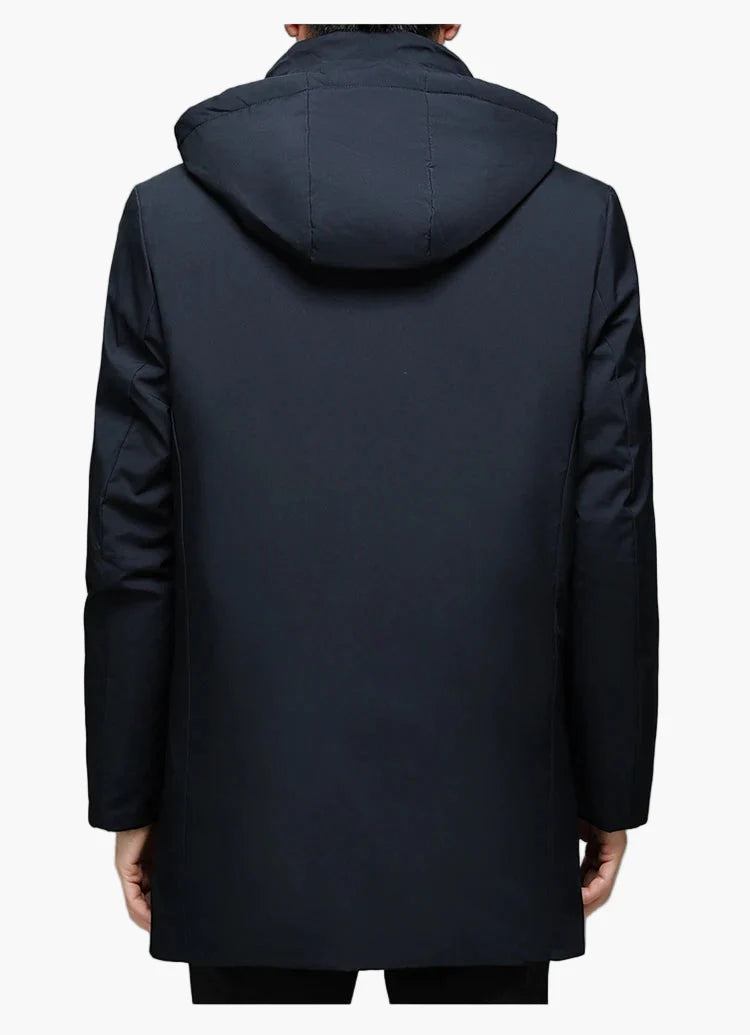 Manteau d'hiver homme élégant style business, veste longue à capuche pour usage professionnel et quotidien