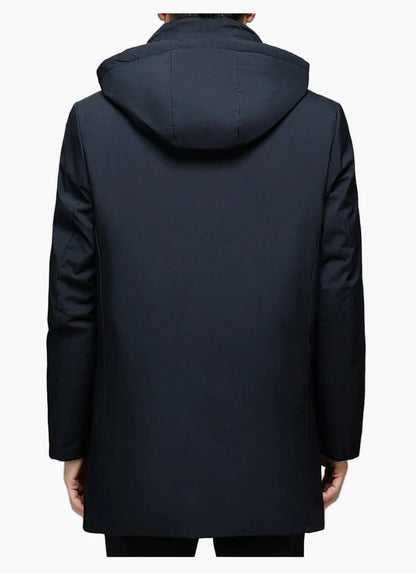 Manteau d'hiver homme élégant style business, veste longue à capuche pour usage professionnel et quotidien