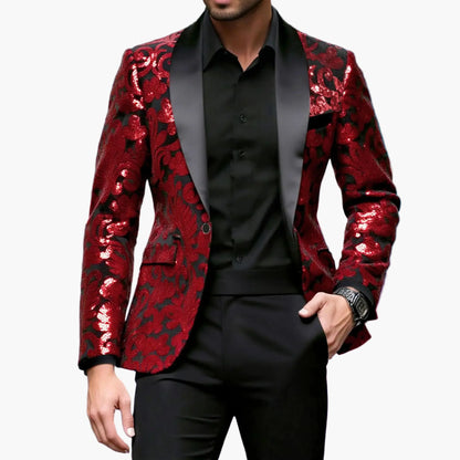 Veste de soirée homme style smoking à motifs brodés, idéale pour événements élégants et fêtes