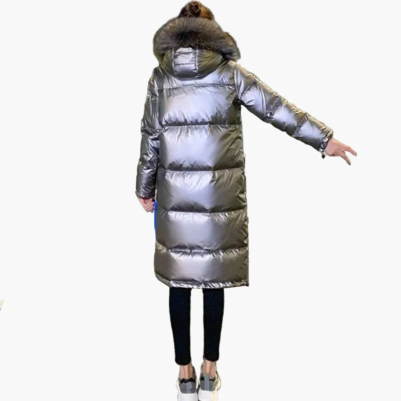 Manteau doudoune longue femme style urbain chic avec capuche à fourrure – Idéal pour l'hiver