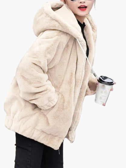 Veste doudou femme coupe ample avec capuche tendance hiver