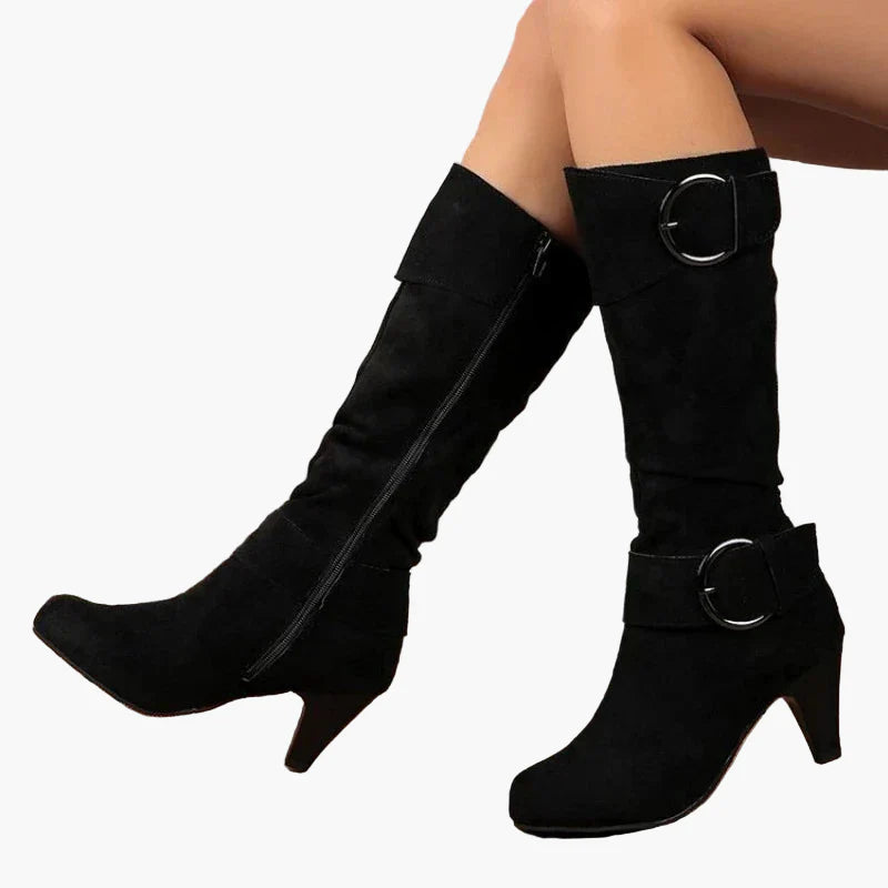 Bottes à talon mi-mollet femme style chic avec boucle – Idéales pour l'automne et l'hiver
