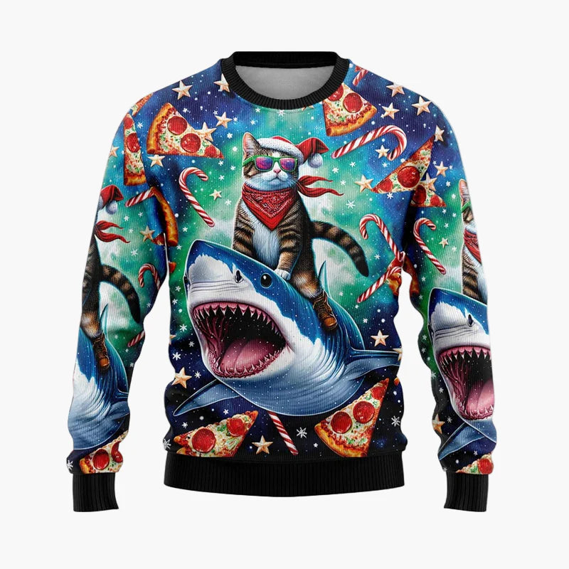 Pull de Noël homme style urbain festif avec Père Noël hip-hop – Idéal pour soirées et fêtes