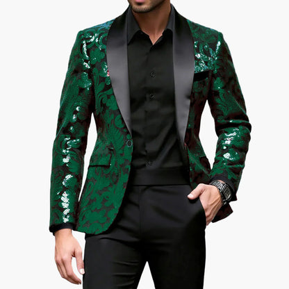 Veste de soirée homme style smoking à motifs brodés, idéale pour événements élégants et fêtes