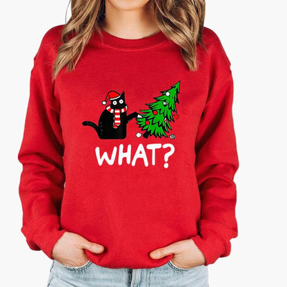 Sweatshirt Femme Style Noël avec Chat et Guirlandes Lumineuses – Idéal pour les Fêtes d’Hiver